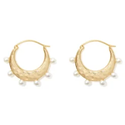The Met Store Hammered Crescent Pearl Hoop Earrings* Earrings