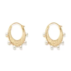 The Met Store Hammered Crescent Pearl Hoop Earrings* Earrings