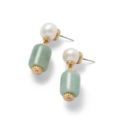 The Met Store Karavas Gems Aventurine and Pearl Drop Earrings* Earrings