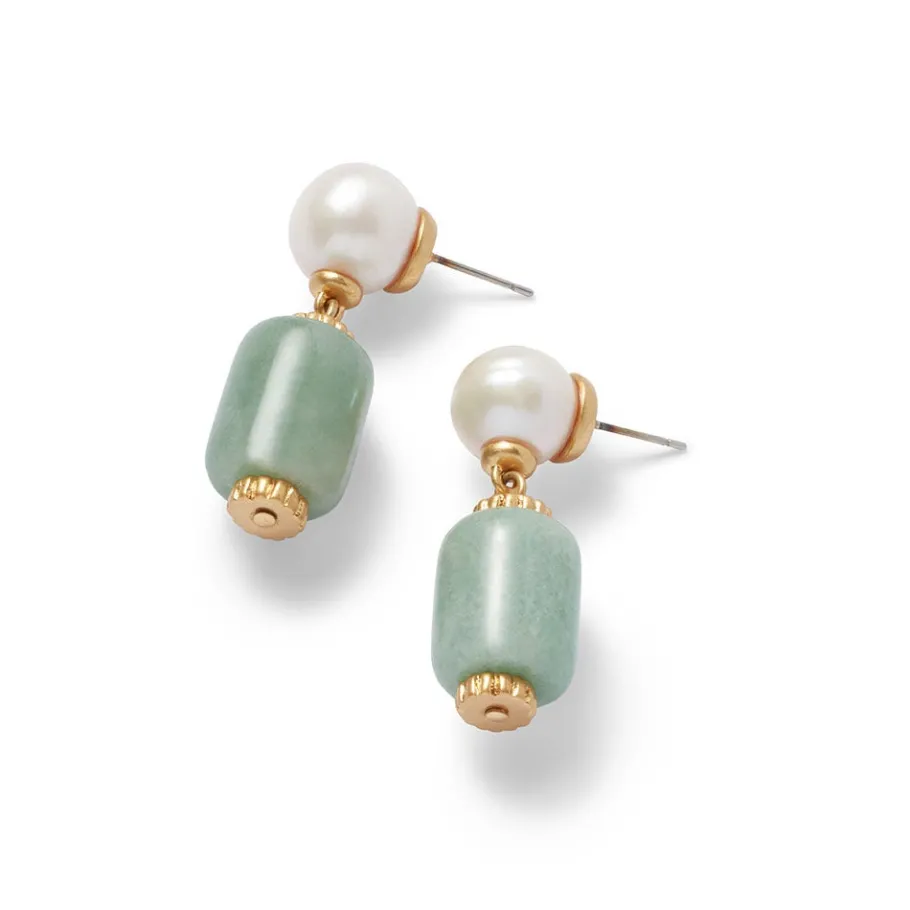 The Met Store Karavas Gems Aventurine and Pearl Drop Earrings* Earrings