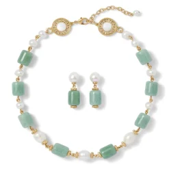 The Met Store Karavas Gems Large-Bead Aventurine and Pearl Necklace and Drop Earrings Set* Jewelry Sets