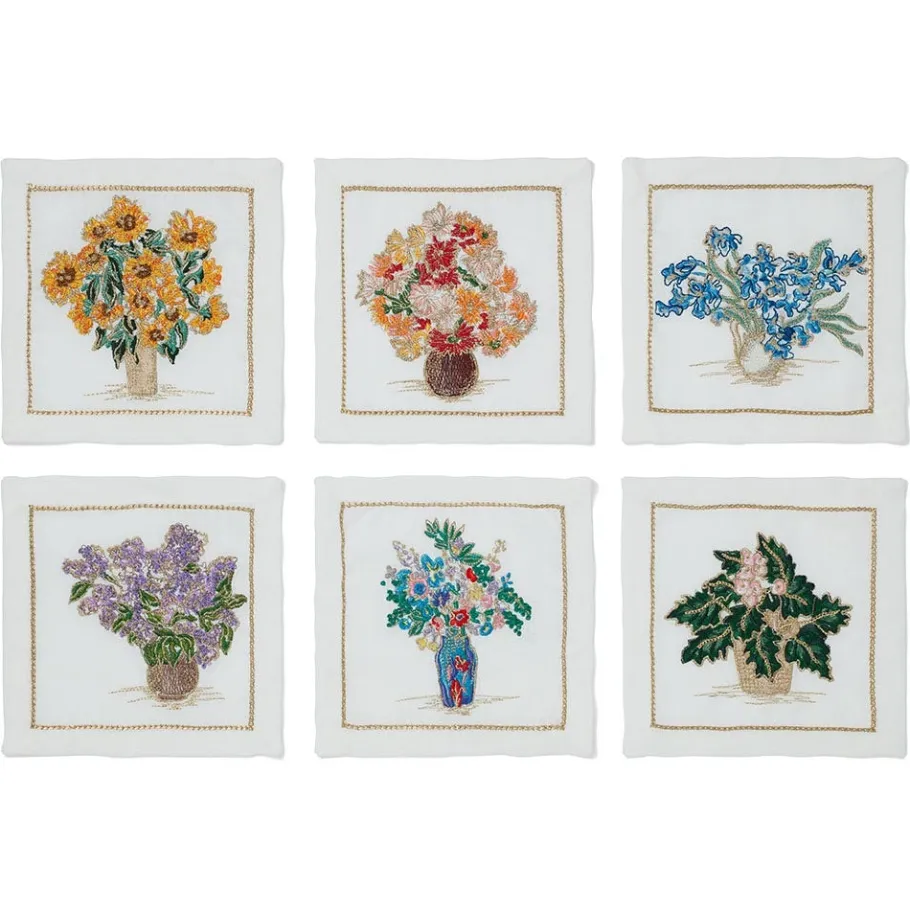 The Met Store Kim Seybert Embroidered Bouquets Linen Cocktail Napkin Set* Tableware