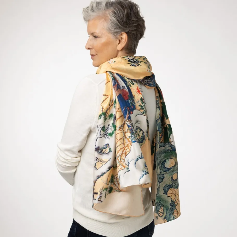The Met Store Momoyama Cranes and Flowers Oversize Silk Shawl* Scarves & Wraps