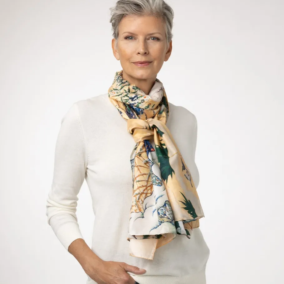 The Met Store Momoyama Cranes and Flowers Oversize Silk Shawl* Scarves & Wraps