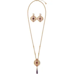 The Met Store Turkish Amethyst Long Pendant Necklace and Statement Earrings Set* Jewelry Sets